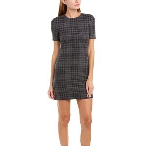 Theory Rijik Short Sleeve Structured Knit Dress Plaid Windowpane Pattern